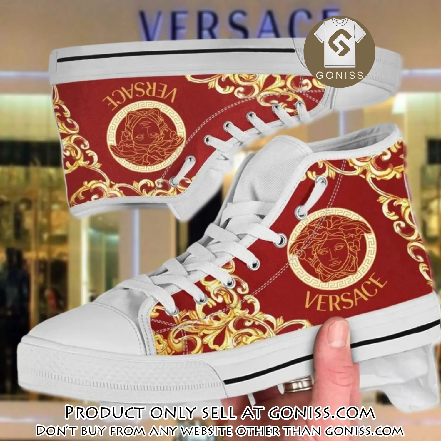 Versace medusa red gold high top canvas shoes luxury brand gifts for men women gn5745967
